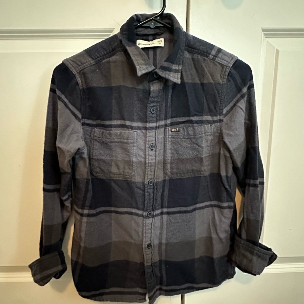 GAP Plaid Button-Up Shirt - Black and Gray